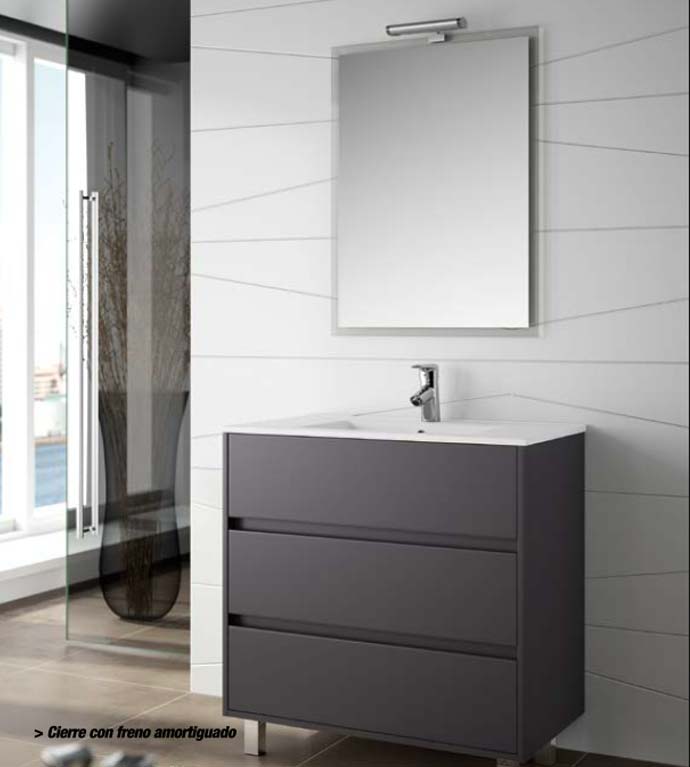 Mueble de baño Arenys de 60 cm (3 cajones + lavabo) acabado gris mate.