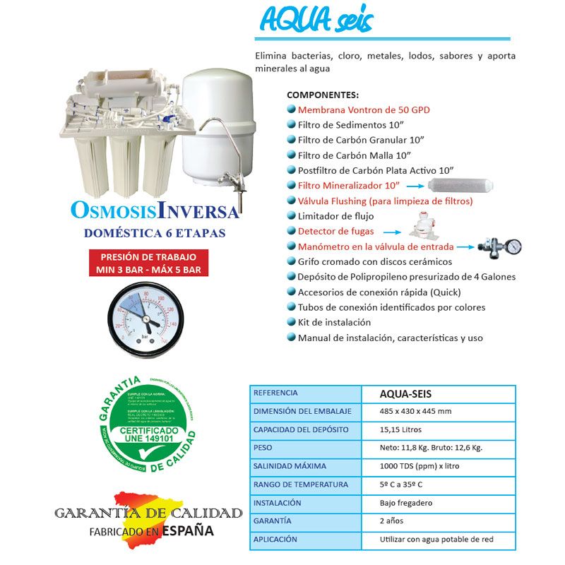 Sistema De Filtro De Agua Potable Osmosis Inversa 6 Etapas