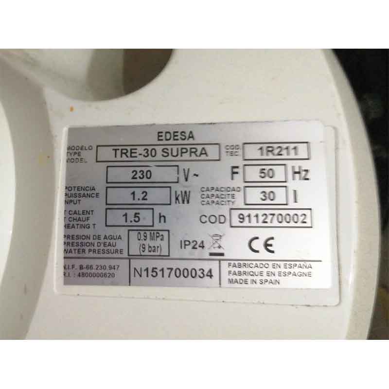 Comprar termo eléctrico Edesa TRE-30 SUPRA