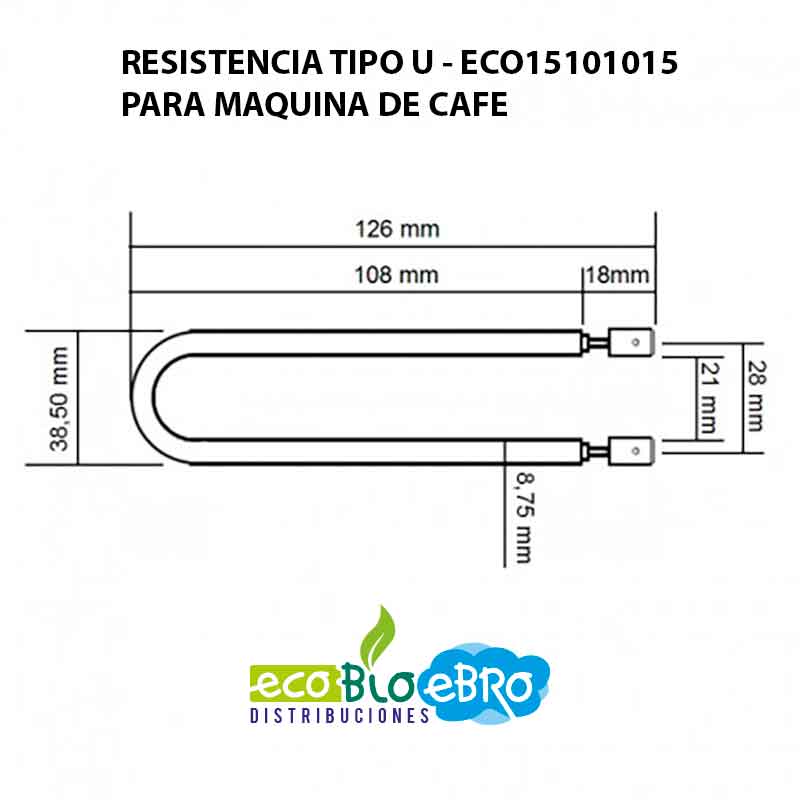 RESISTENCIA TIPO U PARA MÁQUINA DE CAFÉ 600 W - Ecobioebro