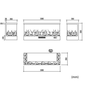 DIMENSIONES-Chimenea-Eléctrica-De-Tres-Caras-CAMINETTO-MERANO-108-ECOBIOEBRO