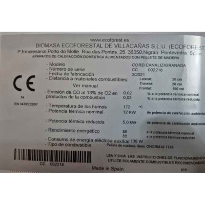 ETIQUETA-ESTUFA-DE-PELLETS-CÓRDOBA-CANALIZABLE-(Ecoforest)-ECOBIOEBRO