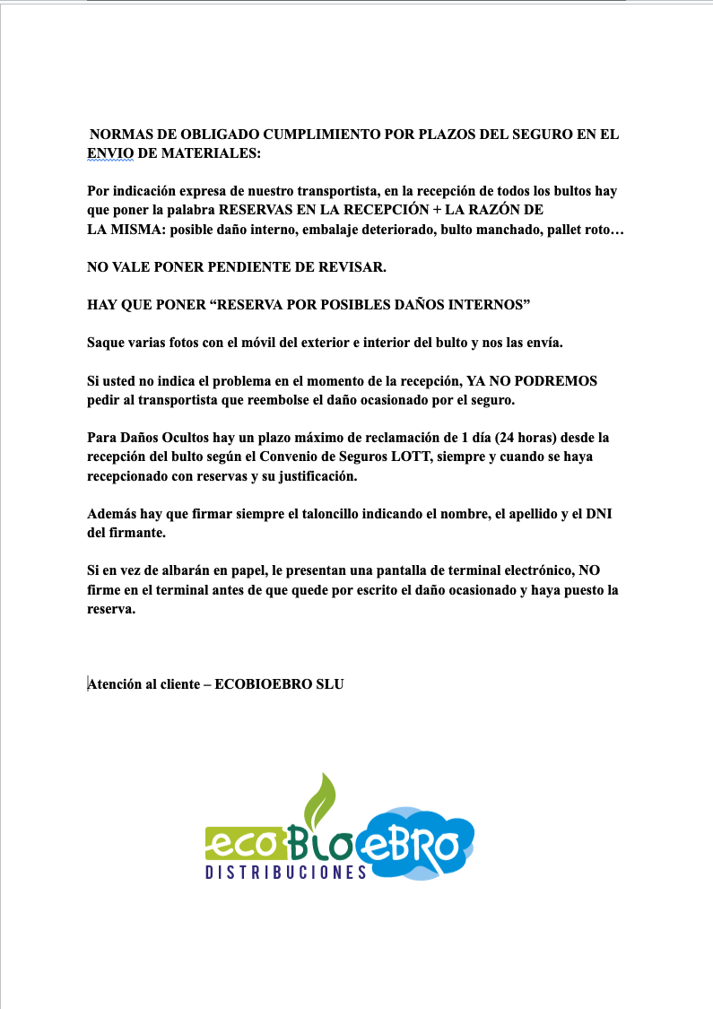 Normas por plazos seguro envio materiales