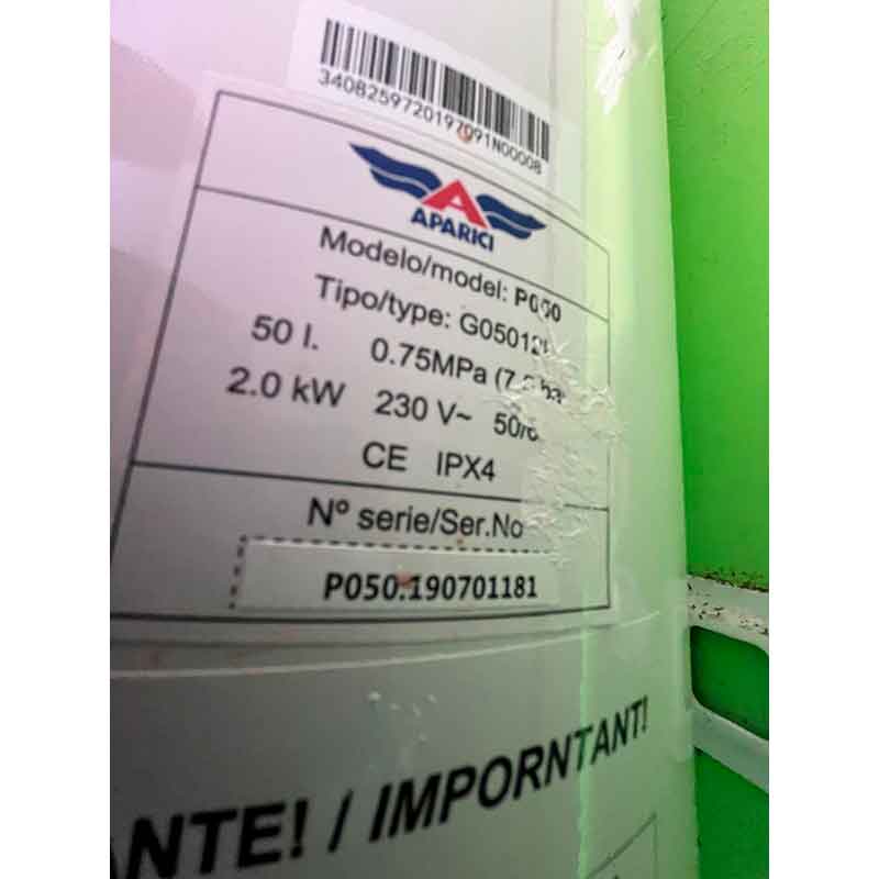 VISTA-ETIQUETA-PLACA-ELECTRÓNICA-TERMO-NOFER--APARICI-(SERIE-P050)-50-LITROS-2-KW-ECOBIOEBRO