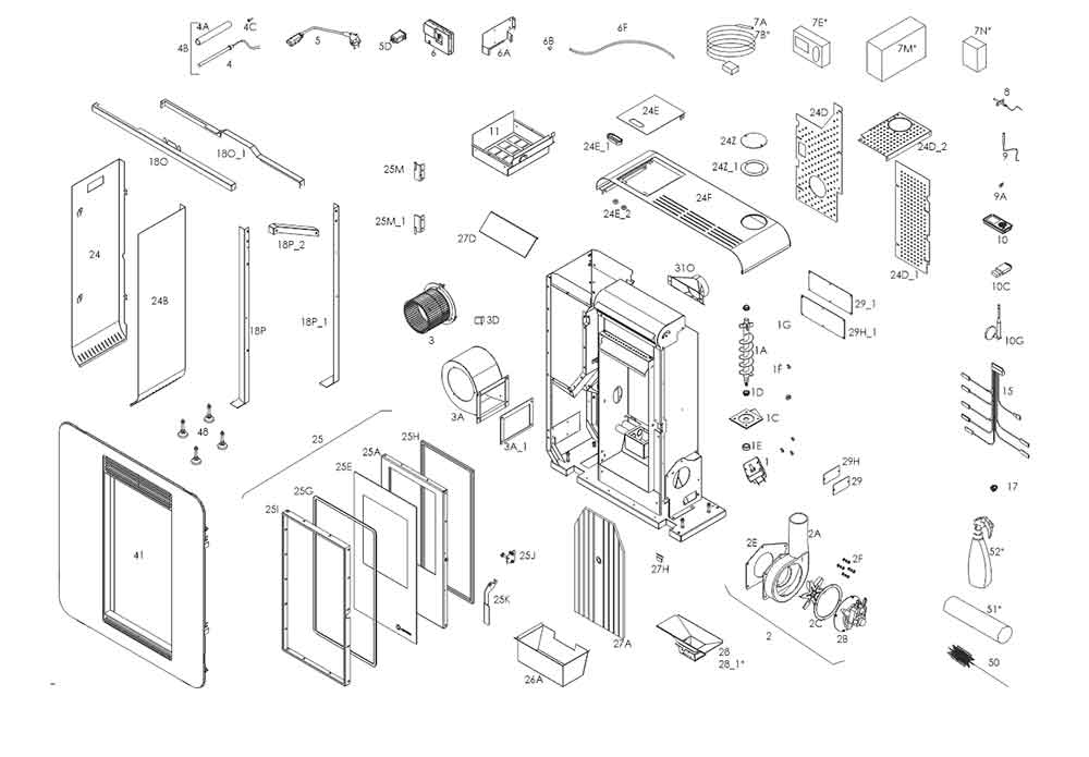 despiece-estufa-BOLONIA-SLIM-10-KW-(Ecoforest)-ecobioebro