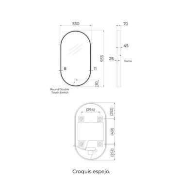 Espejo de baño Elíptico Bari con Marco Iluminado. Antivaho y Tecnología 3-Led (Ledimex)