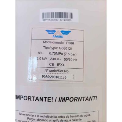 PLACA ELECTRÓNICA TERMO NOFER /APARICI (SERIE P080) (80 LITROS)