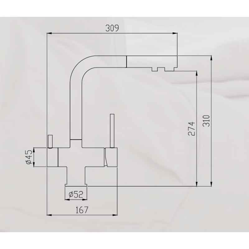dimensiones Grifo de cocina para osmosis PARIS de 3 vías mate (extensible) ecobioebro