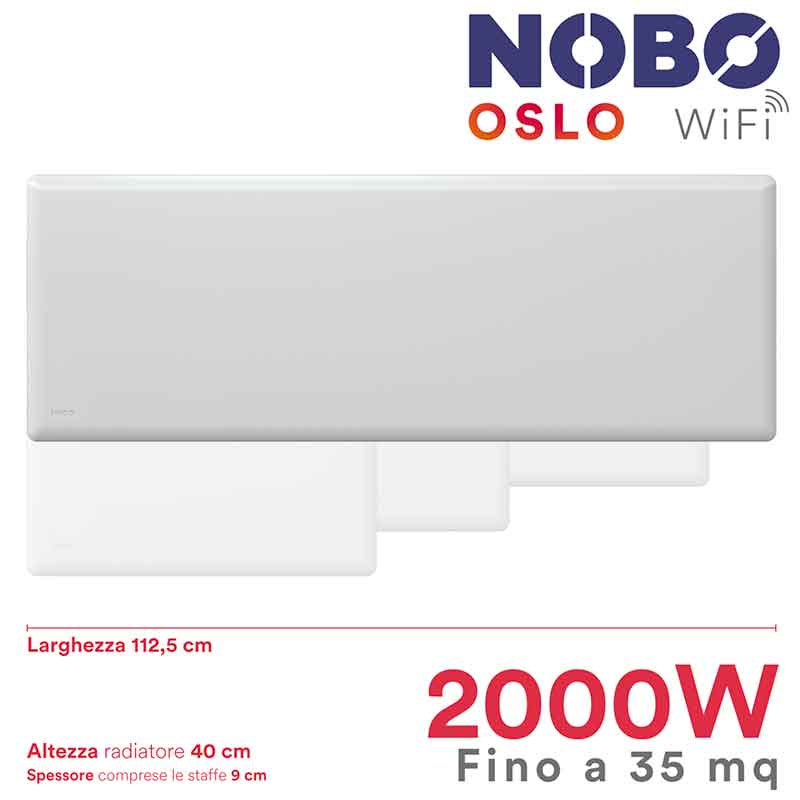Dimensiones Radiador eléctrico noruego NOBO OSLO WiFi | 2000W | hasta 35 m² ecobioebro